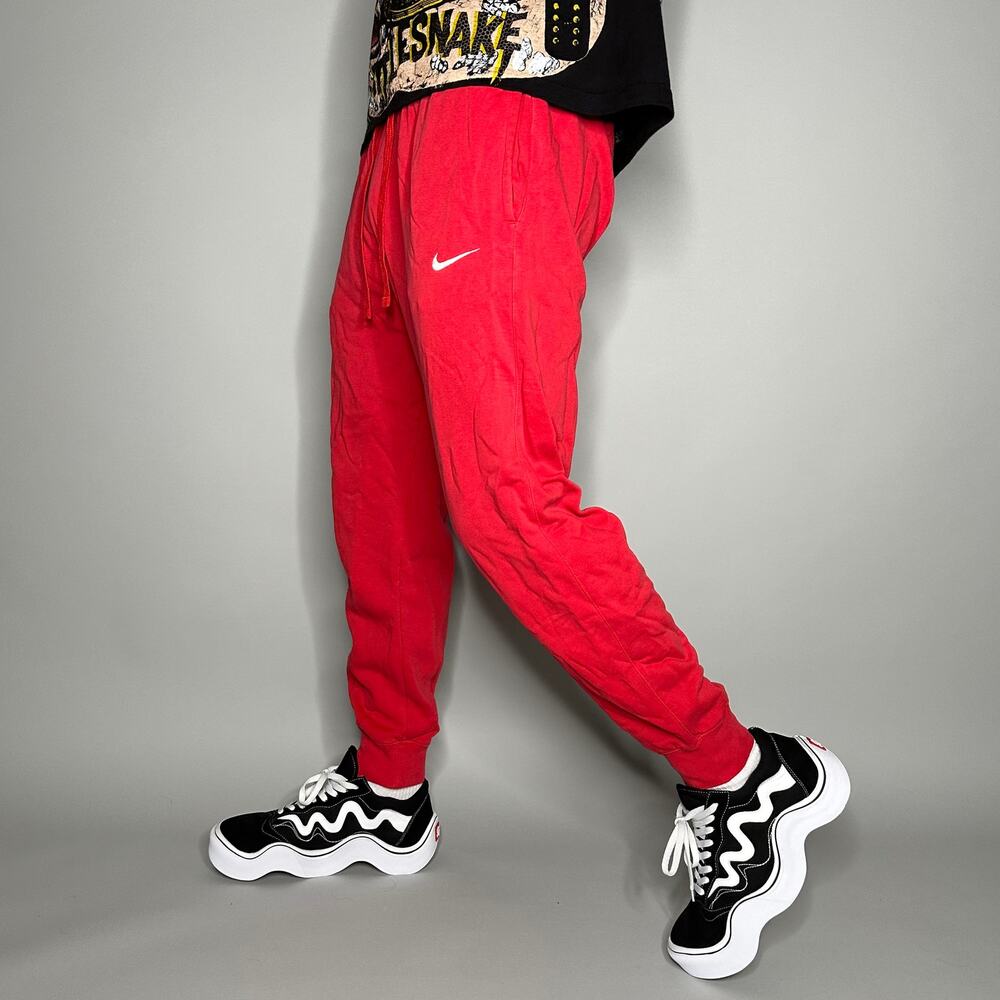 Vintage Y2K Nike Joggers Mens M Crimson Red Cotton Sweatpants White Swoosh